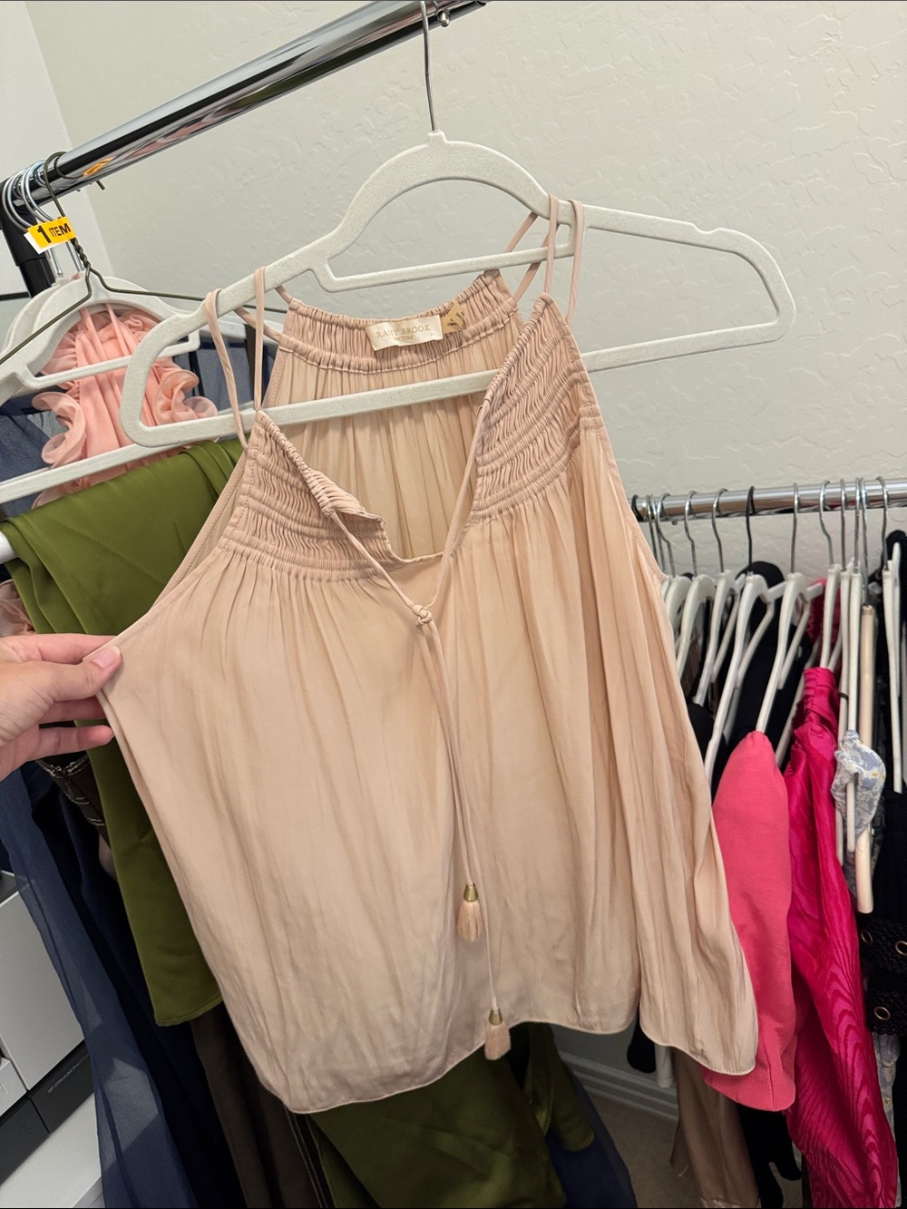 Ramy Brook Blush Smocked-Top Tassel Camisole